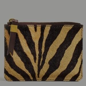 Madewell Zebra Print Haircalf Zip Card Case - Brown & Tan